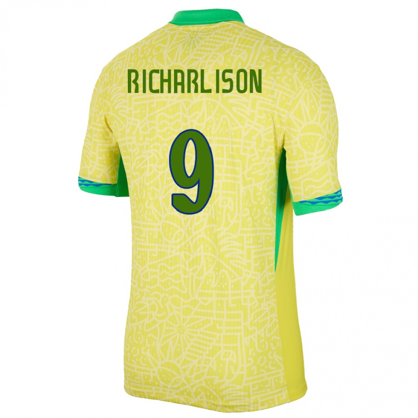 Kids Football Brazil Richarlison #9 Yellow Home Jersey 24-26 T-Shirt