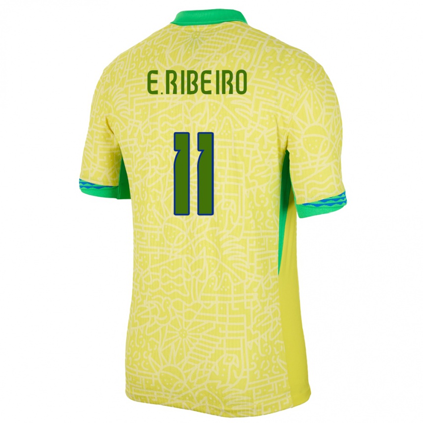 Kids Football Brazil Everton Ribeiro #11 Yellow Home Jersey 24-26 T-Shirt