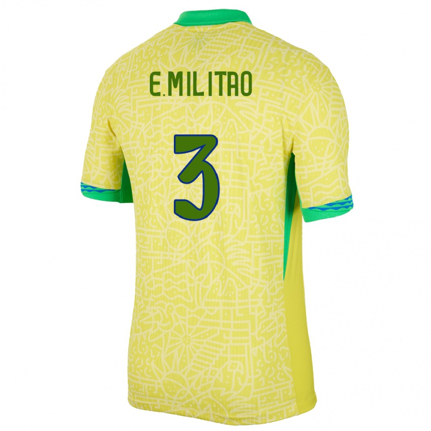 Kids Football Brazil Eder Militao #3 Yellow Home Jersey 24-26 T-Shirt