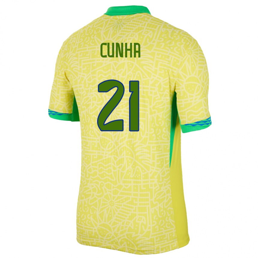 Kids Football Brazil Matheus Cunha #21 Yellow Home Jersey 24-26 T-Shirt