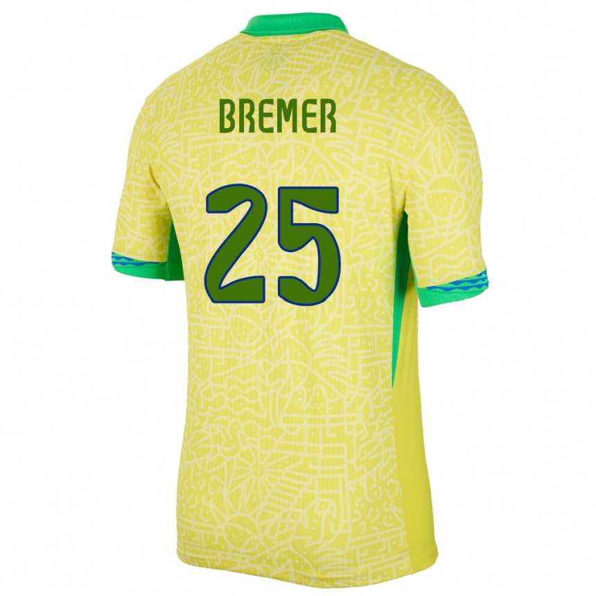 Kids Football Brazil Bremer #25 Yellow Home Jersey 24-26 T-Shirt