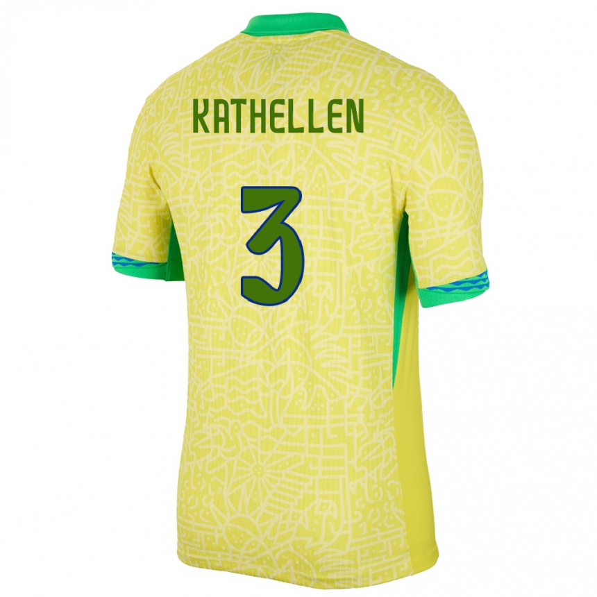 Kids Football Brazil Kathellen #3 Yellow Home Jersey 24-26 T-Shirt