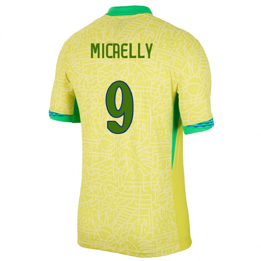 Kids Football Brazil Micaelly #9 Yellow Home Jersey 24-26 T-Shirt