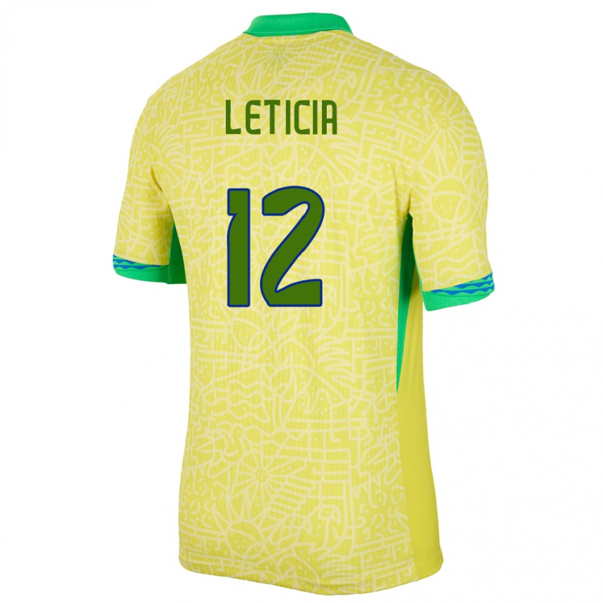 Kids Football Brazil Leticia #12 Yellow Home Jersey 24-26 T-Shirt