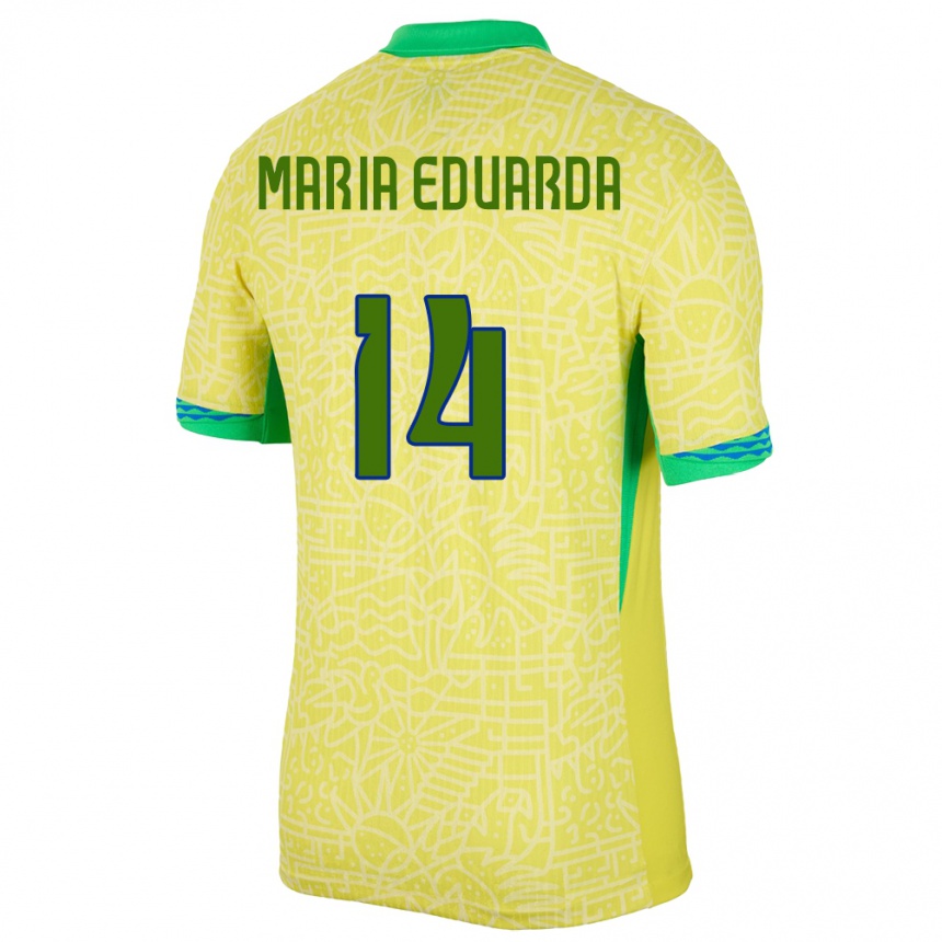 Kids Football Brazil Maria Eduarda #14 Yellow Home Jersey 24-26 T-Shirt