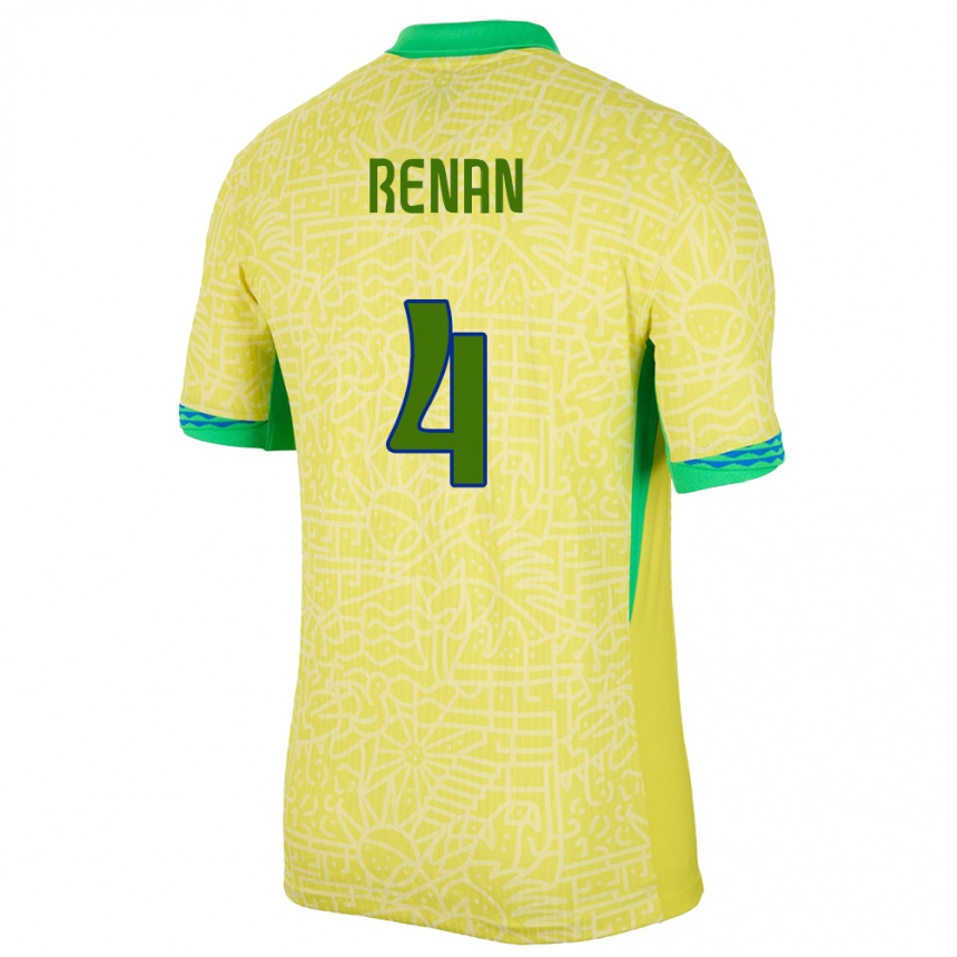 Kids Football Brazil Robert Renan #4 Yellow Home Jersey 24-26 T-Shirt