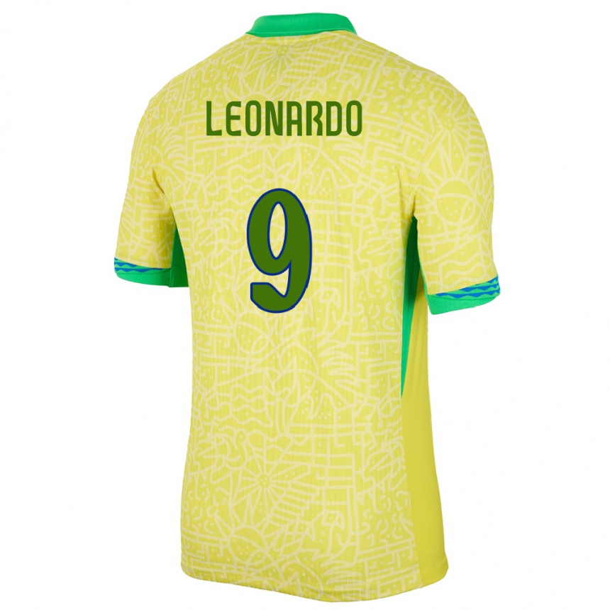 Kids Football Brazil Marcos Leonardo #9 Yellow Home Jersey 24-26 T-Shirt