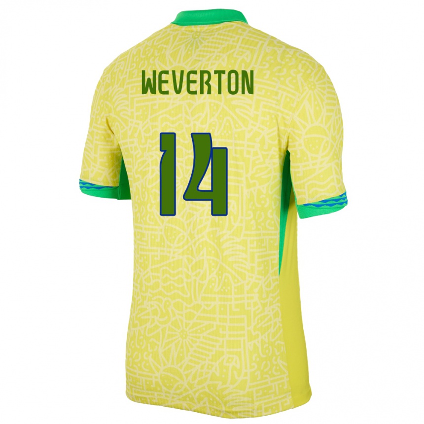 Kids Football Brazil Weverton #14 Yellow Home Jersey 24-26 T-Shirt