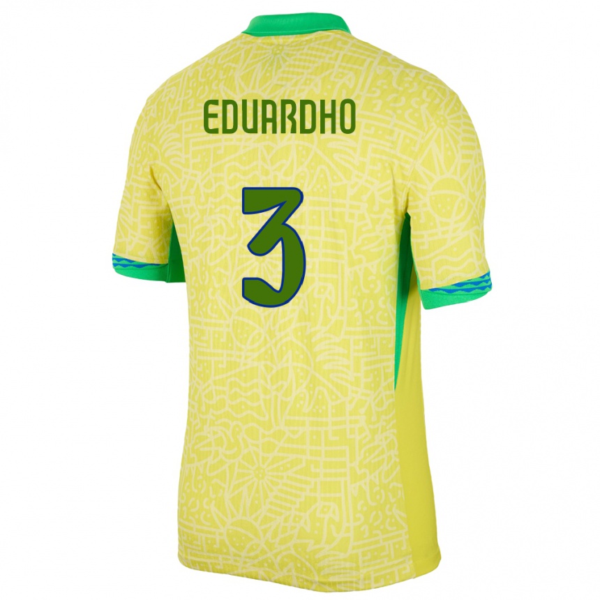 Kids Football Brazil Eduardho #3 Yellow Home Jersey 24-26 T-Shirt