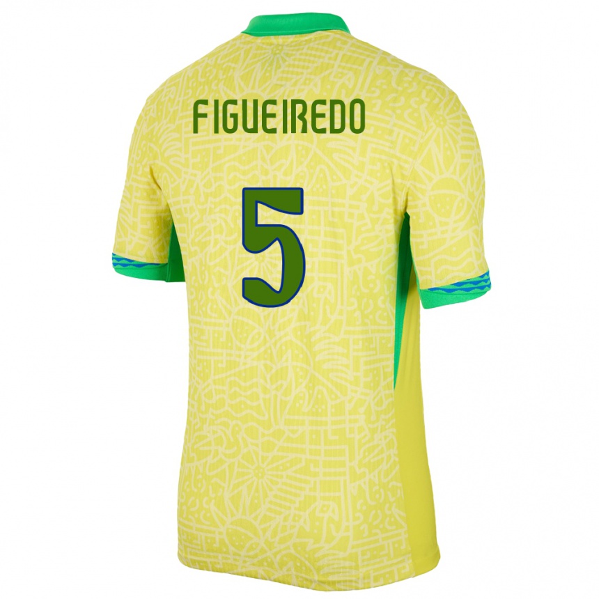 Kids Football Brazil Vitor Figueiredo #5 Yellow Home Jersey 24-26 T-Shirt