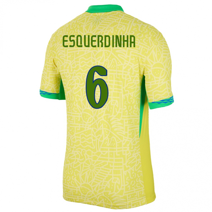 Kids Football Brazil Esquerdinha #6 Yellow Home Jersey 24-26 T-Shirt