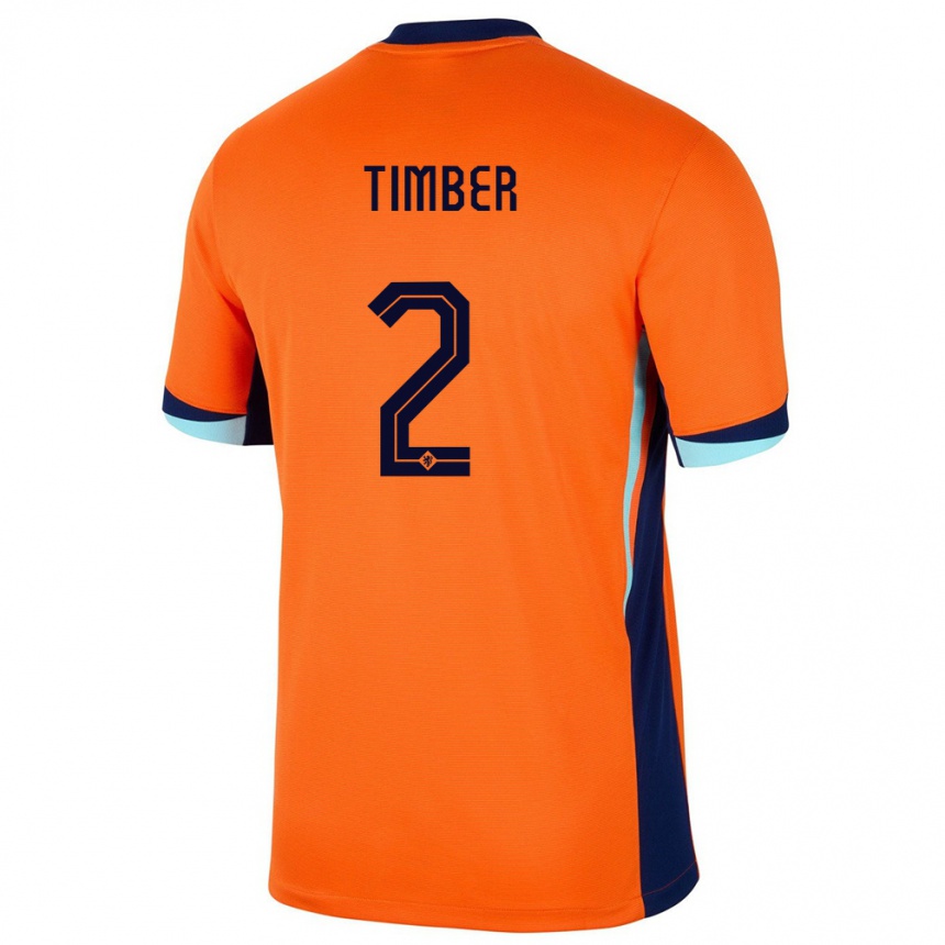 Kids Football Netherlands Jurrien Timber #2 Orange Home Jersey 24-26 T-Shirt