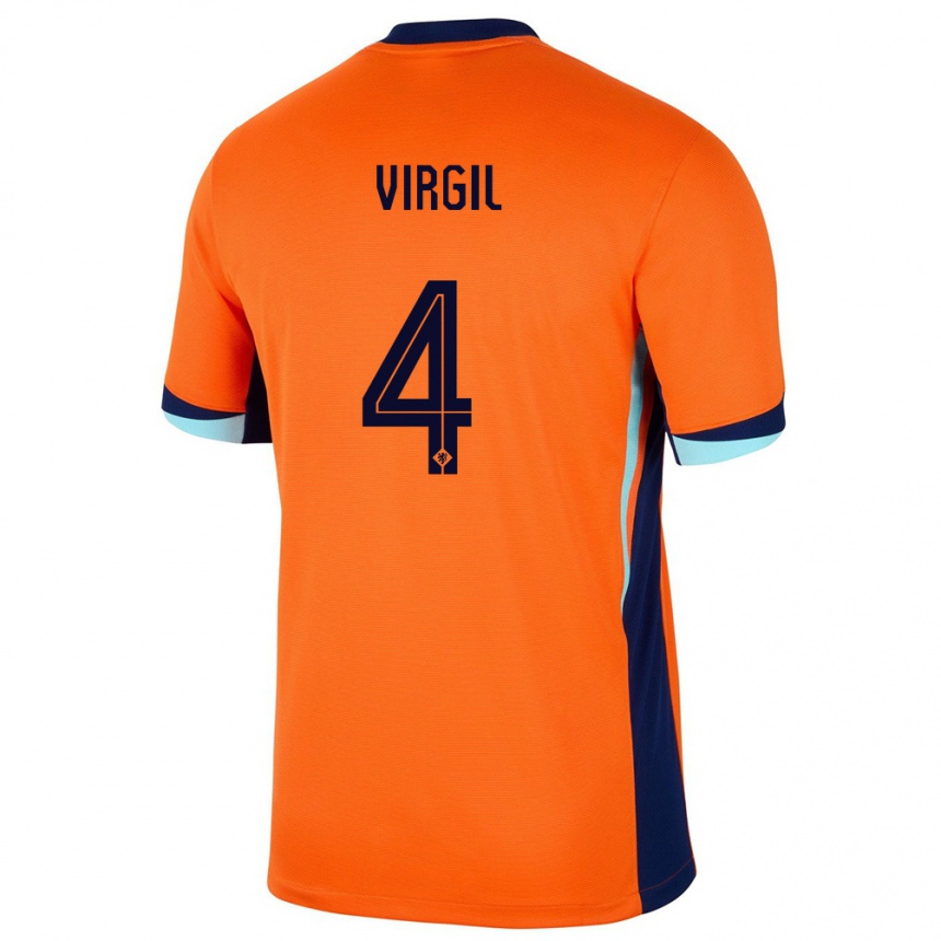 Kids Football Netherlands Virgil Van Dijk #4 Orange Home Jersey 24-26 T-Shirt