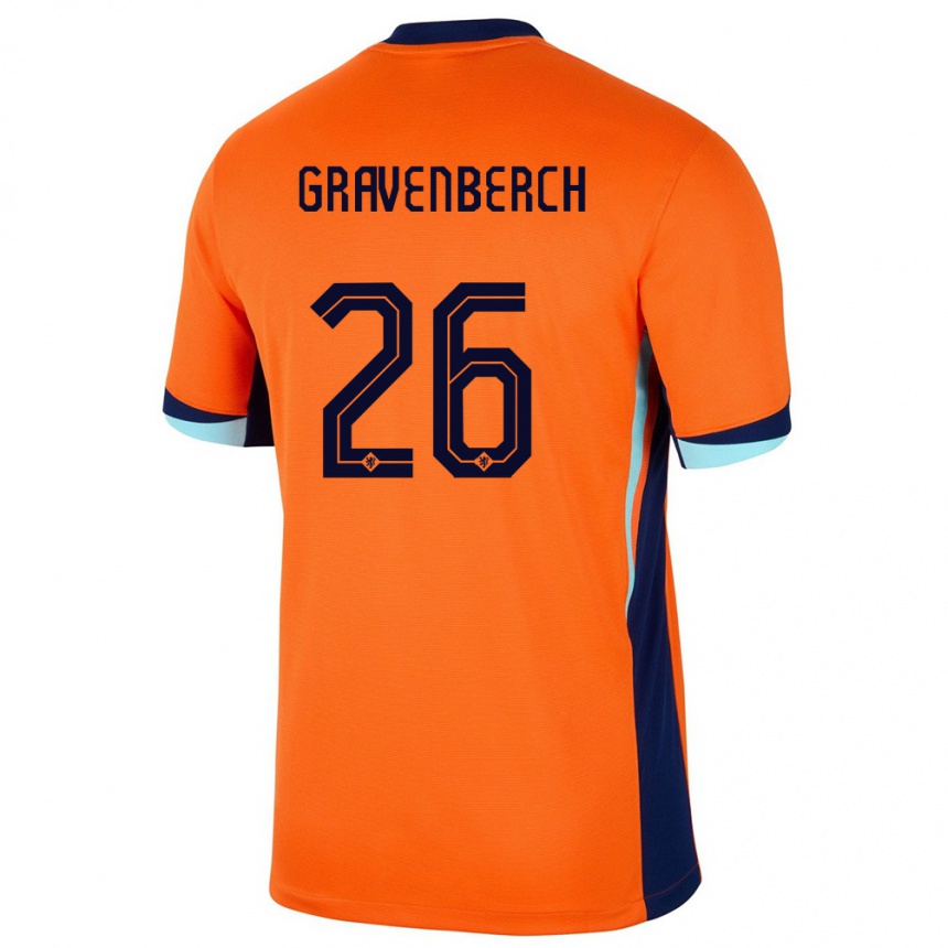 Kids Football Netherlands Ryan Gravenberch #26 Orange Home Jersey 24-26 T-Shirt