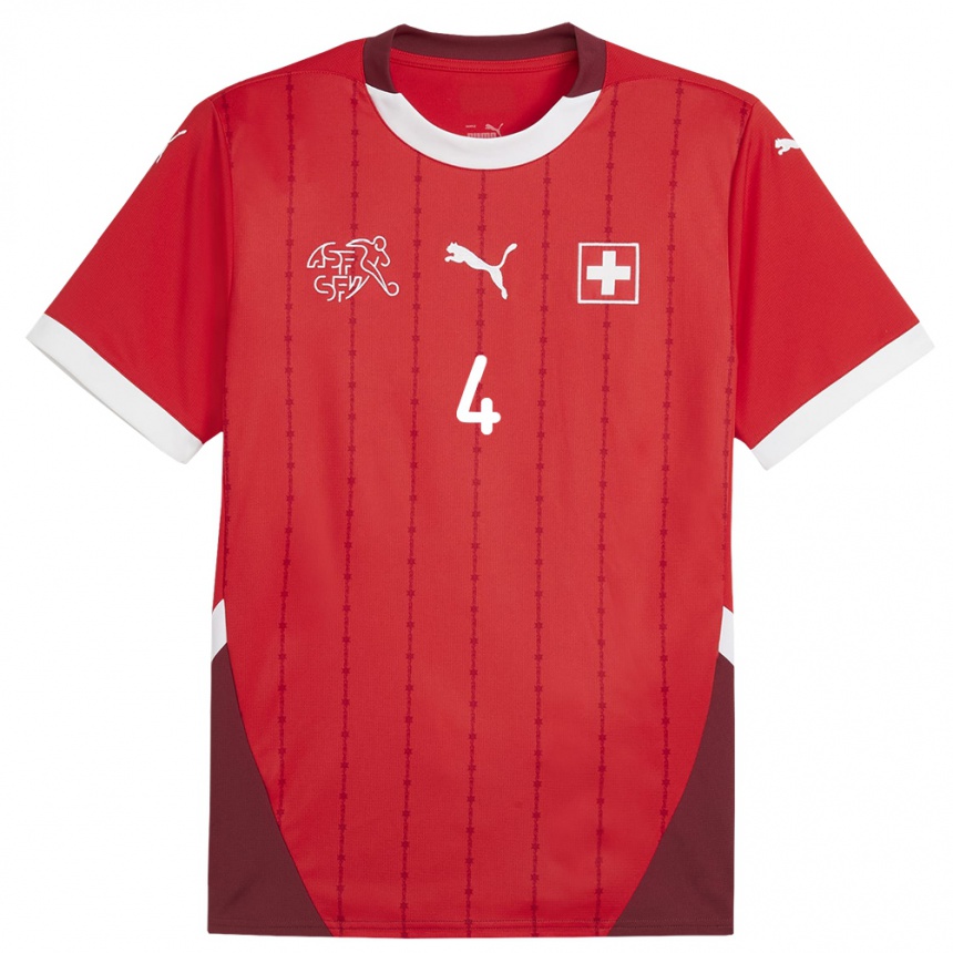 Kids Football Switzerland Nico Elvedi #4 Red Home Jersey 24-26 T-Shirt