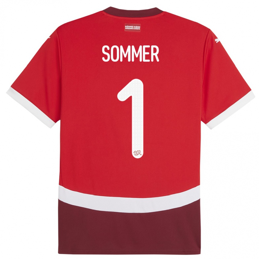 Kids Football Switzerland Yann Sommer #1 Red Home Jersey 24-26 T-Shirt