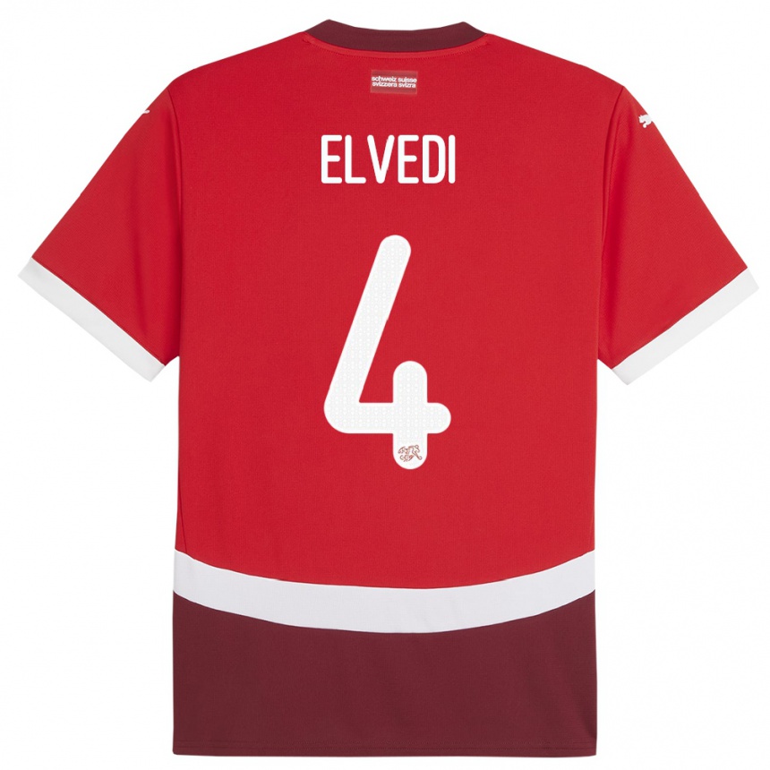 Kids Football Switzerland Nico Elvedi #4 Red Home Jersey 24-26 T-Shirt