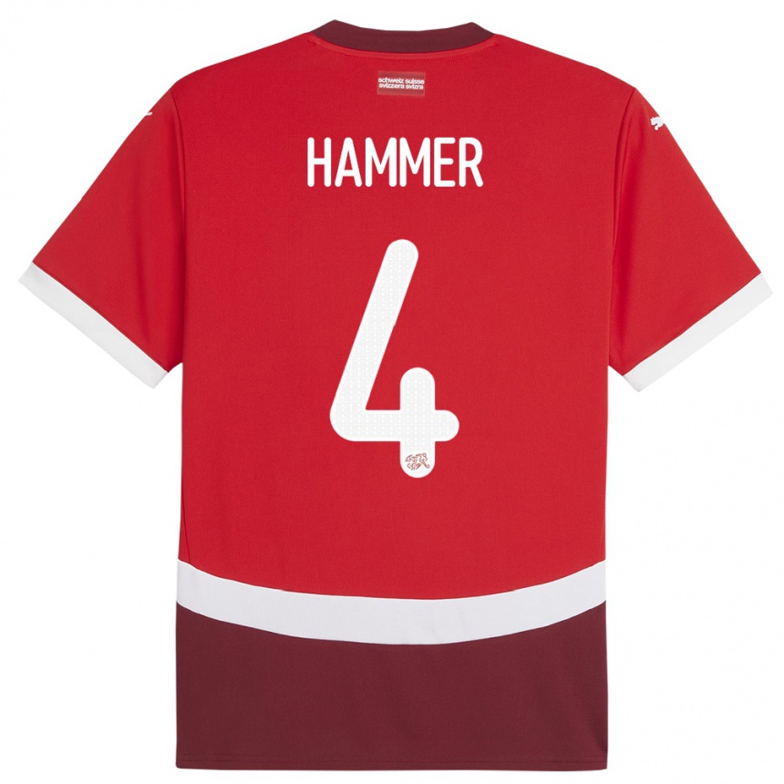 Kids Football Switzerland Pascal Hammer #4 Red Home Jersey 24-26 T-Shirt