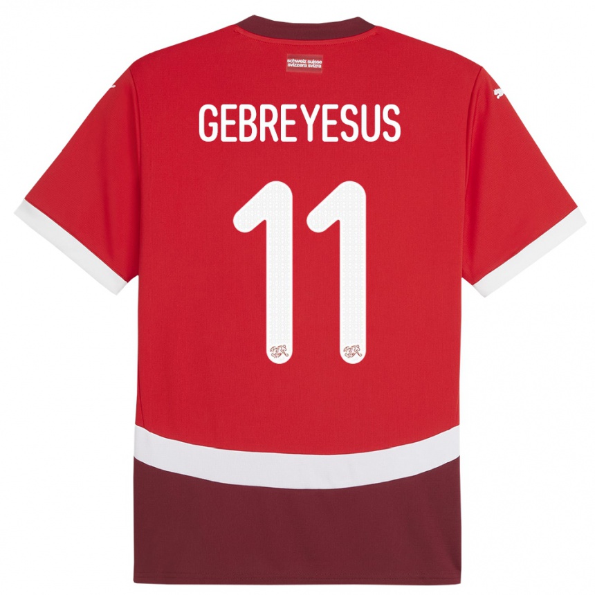 Kids Football Switzerland Esey Gebreyesus #11 Red Home Jersey 24-26 T-Shirt
