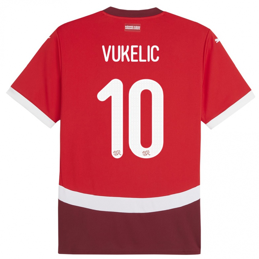 Kids Football Switzerland Mile Vukelic #10 Red Home Jersey 24-26 T-Shirt