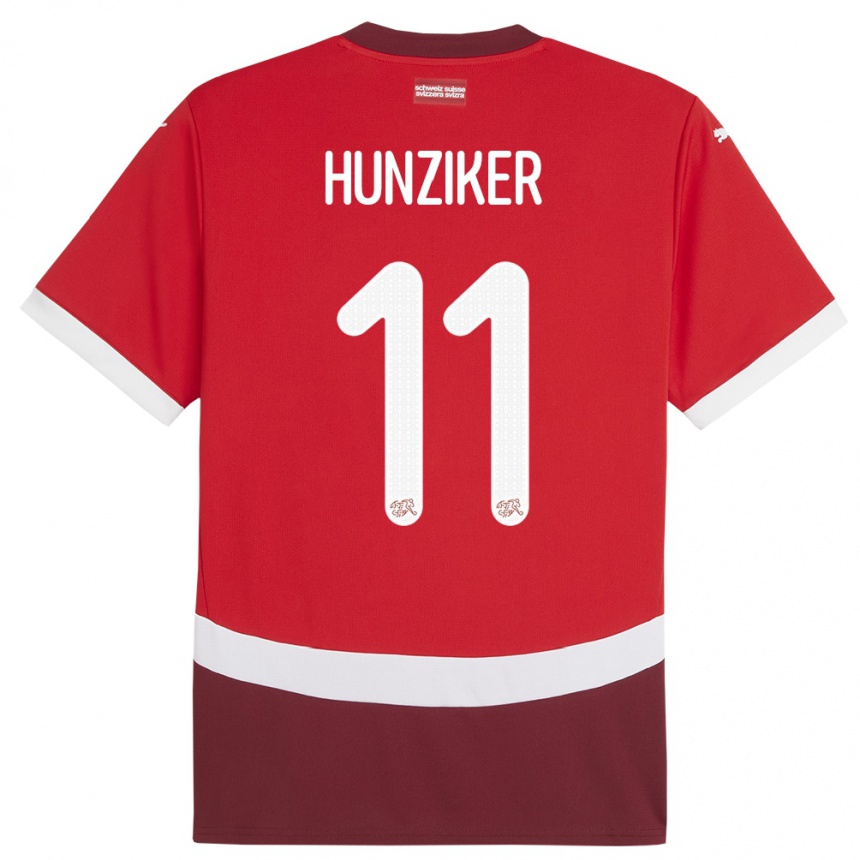 Kids Football Switzerland Andrin Hunziker #11 Red Home Jersey 24-26 T-Shirt