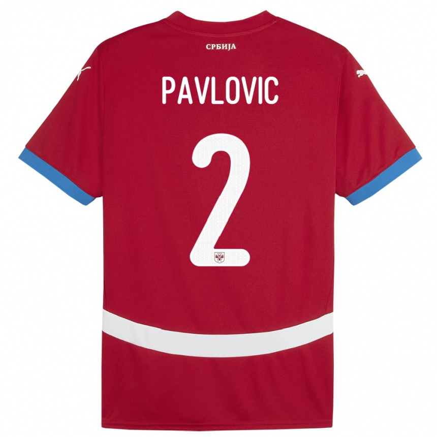 Kids Football Serbia Strahinja Pavlovic #2 Red Home Jersey 24-26 T-Shirt