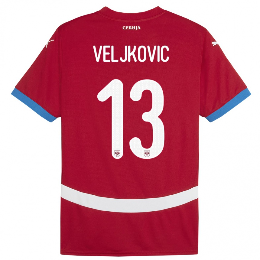 Kids Football Serbia Milos Veljkovic #13 Red Home Jersey 24-26 T-Shirt