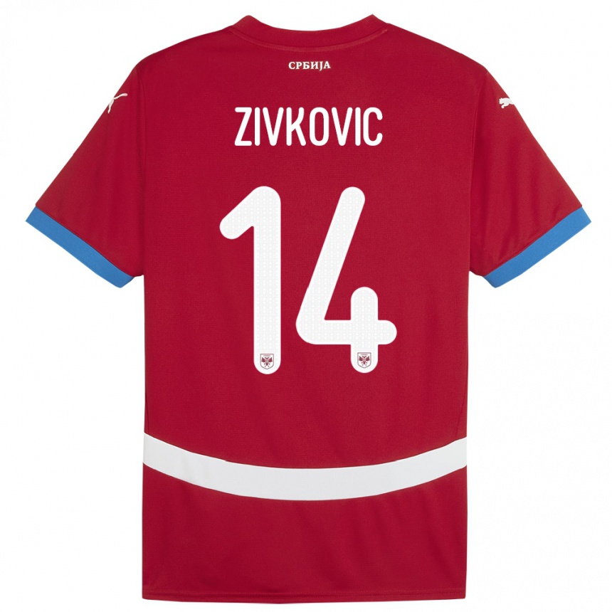 Kids Football Serbia Andrija Zivkovic #14 Red Home Jersey 24-26 T-Shirt