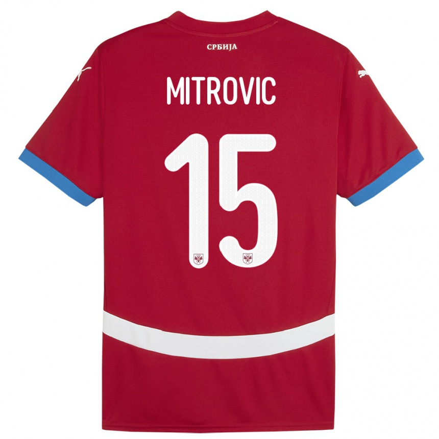 Kids Football Serbia Stefan Mitrovic #15 Red Home Jersey 24-26 T-Shirt