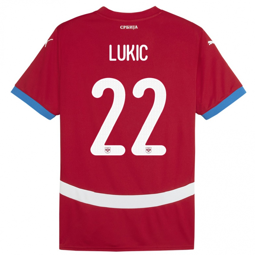 Kids Football Serbia Sasa Lukic #22 Red Home Jersey 24-26 T-Shirt