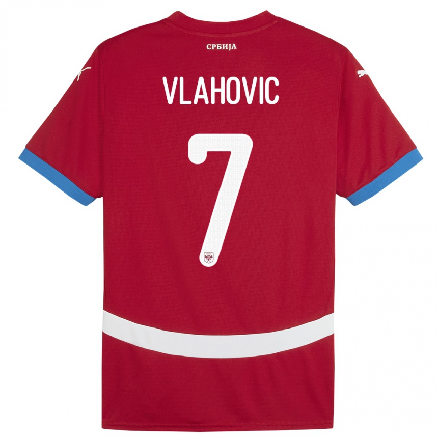 Kids Football Serbia Dusan Vlahovic #7 Red Home Jersey 24-26 T-Shirt