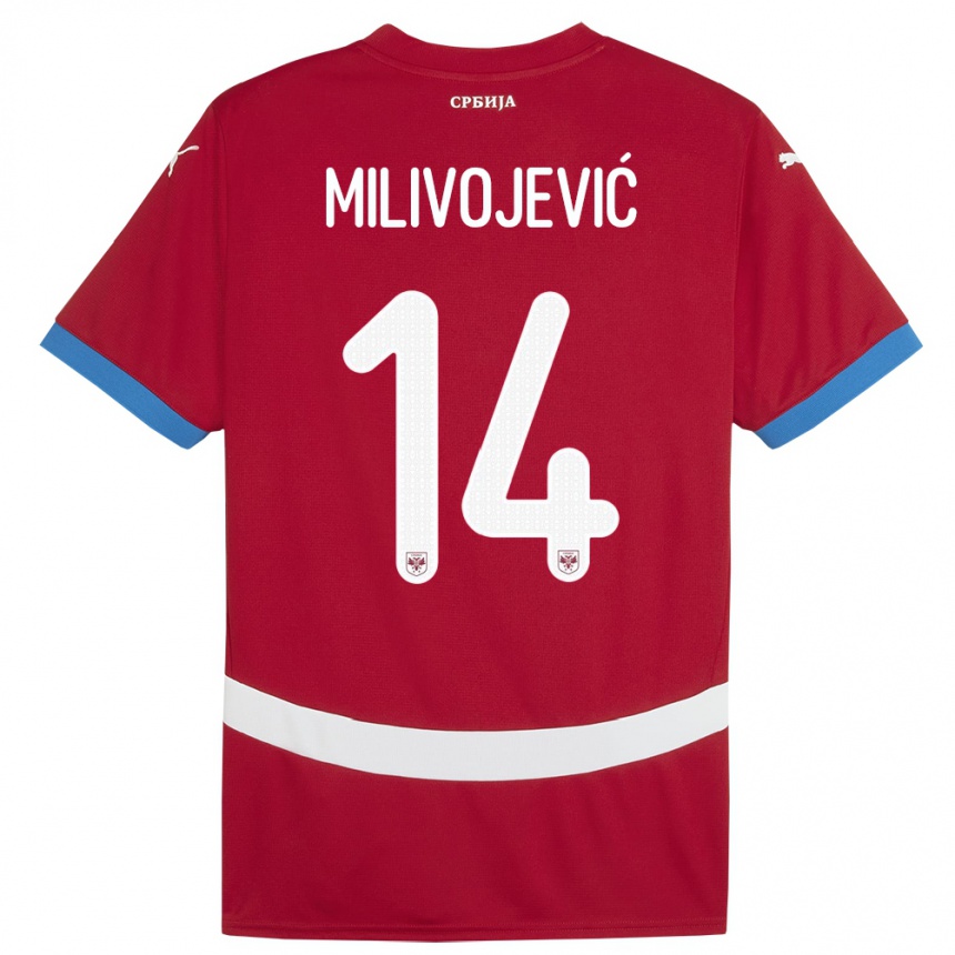 Kids Football Serbia Vesna Milivojevic #14 Red Home Jersey 24-26 T-Shirt