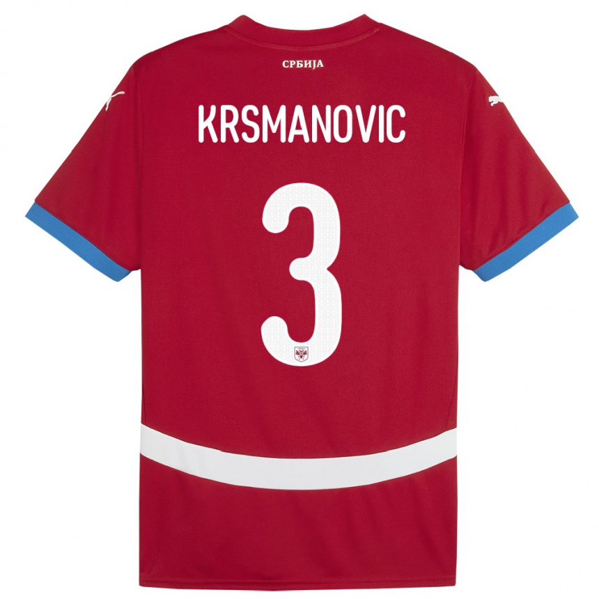 Kids Football Serbia Nemanja Krsmanovic #3 Red Home Jersey 24-26 T-Shirt