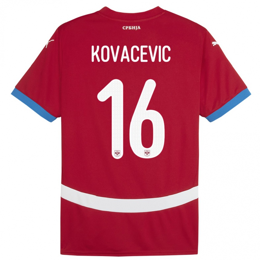 Kids Football Serbia Bojan Kovacevic #16 Red Home Jersey 24-26 T-Shirt