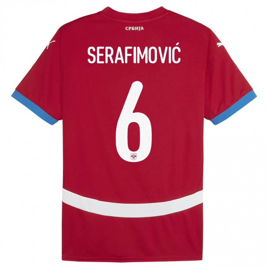 Kids Football Serbia Vojin Serafimovic #6 Red Home Jersey 24-26 T-Shirt