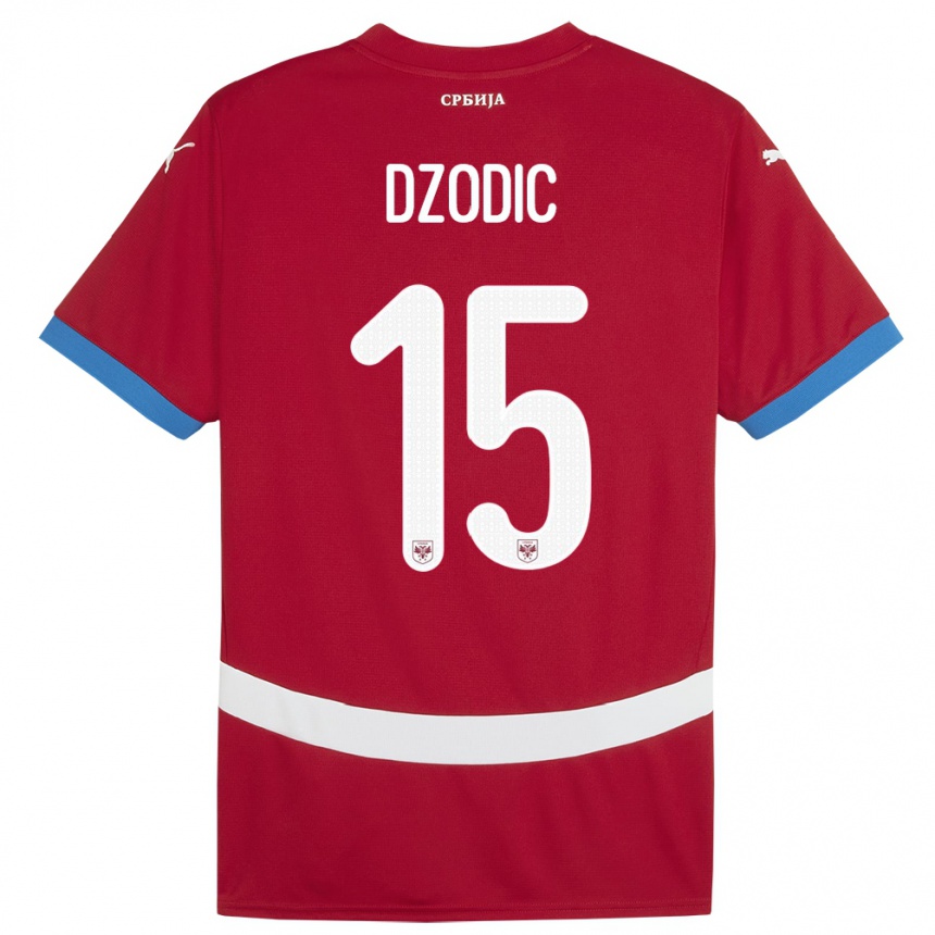 Kids Football Serbia Stefan Dzodic #15 Red Home Jersey 24-26 T-Shirt