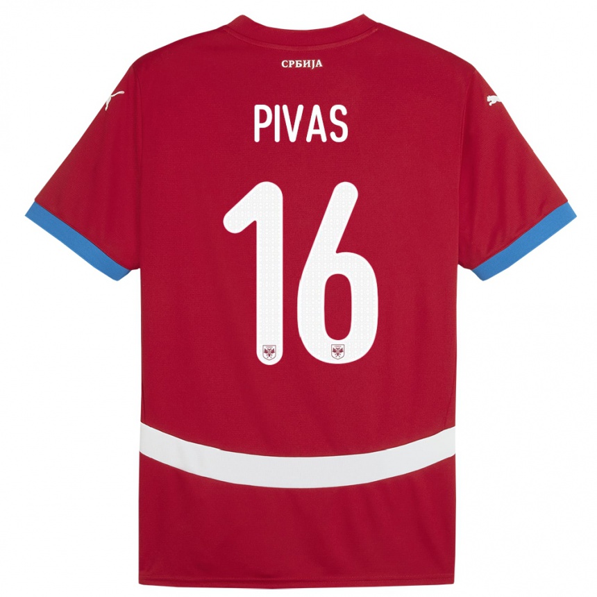 Kids Football Serbia Miodrag Pivas #16 Red Home Jersey 24-26 T-Shirt