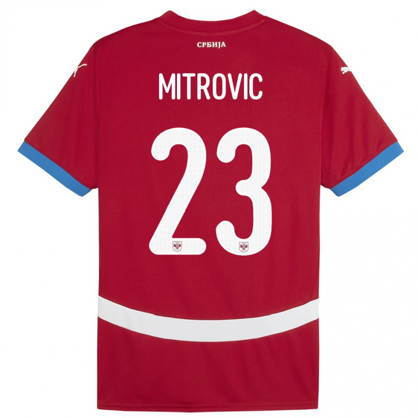 Kids Football Serbia Vuk Mitrovic #23 Red Home Jersey 24-26 T-Shirt