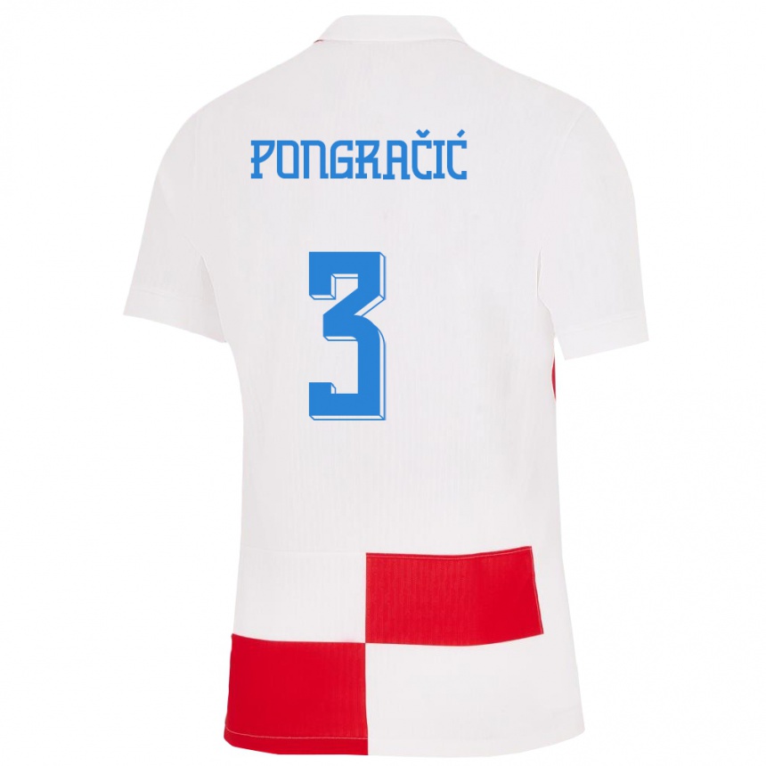 Kids Football Croatia Marin Pongracic #3 White Red Home Jersey 24-26 T-Shirt