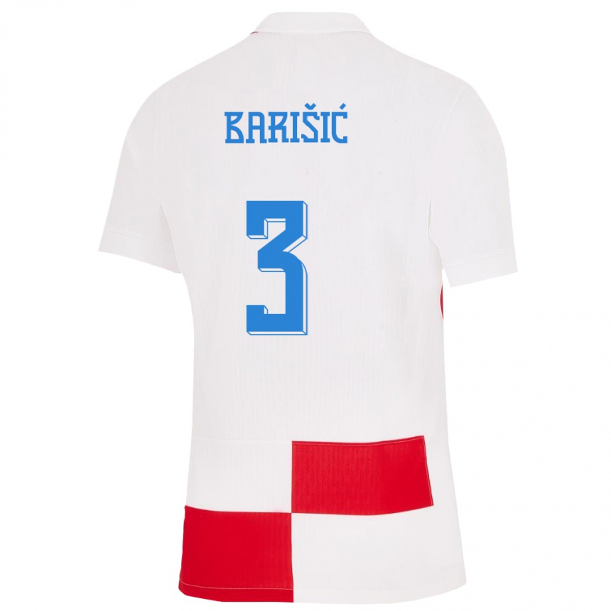 Kids Football Croatia Borna Barisic #3 White Red Home Jersey 24-26 T-Shirt