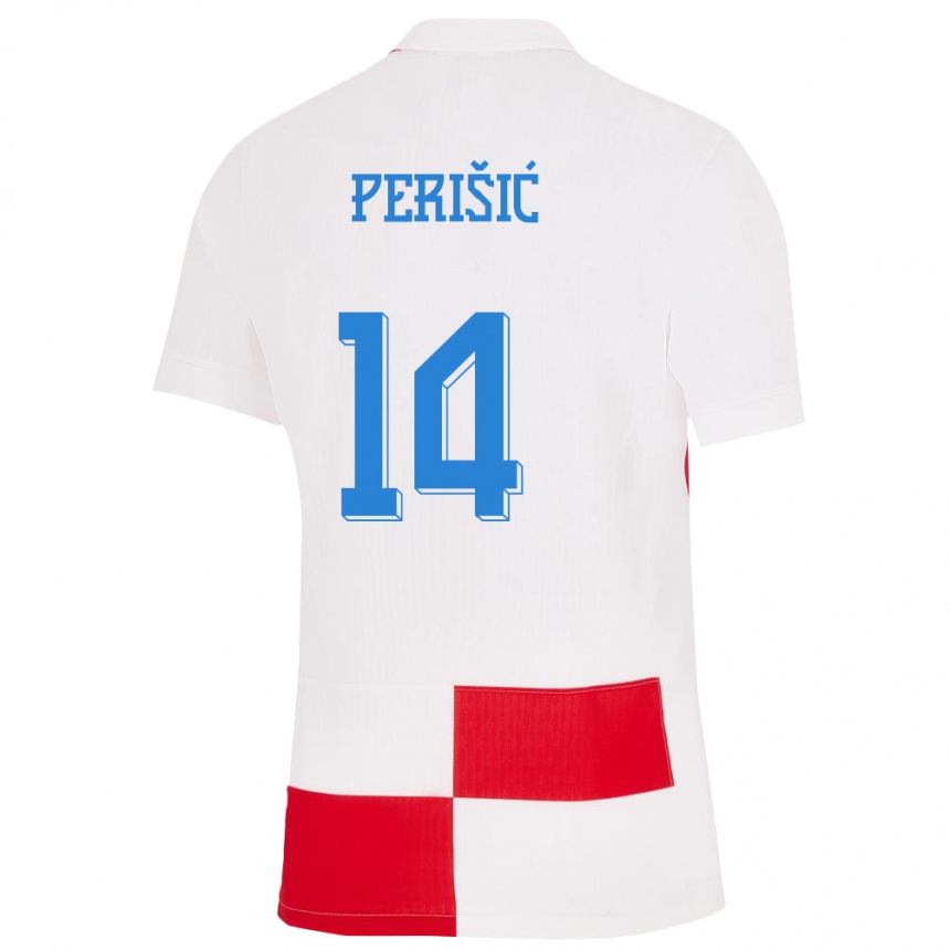 Kids Football Croatia Ivan Perisic #14 White Red Home Jersey 24-26 T-Shirt