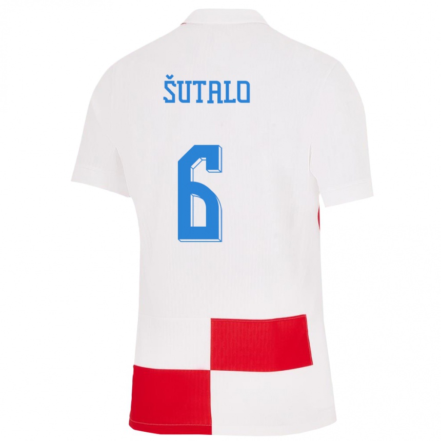 Kids Football Croatia Josip Sutalo #6 White Red Home Jersey 24-26 T-Shirt