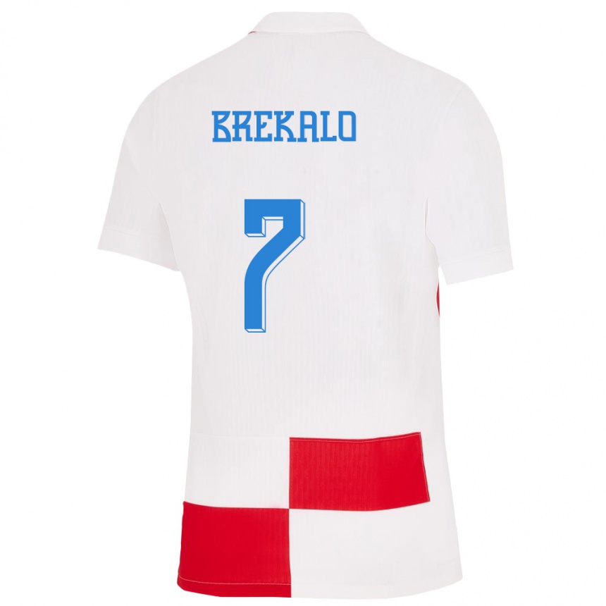 Kids Football Croatia Josip Brekalo #7 White Red Home Jersey 24-26 T-Shirt