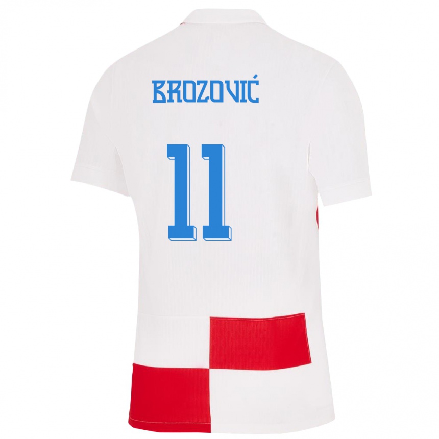 Kids Football Croatia Marcelo Brozovic #11 White Red Home Jersey 24-26 T-Shirt