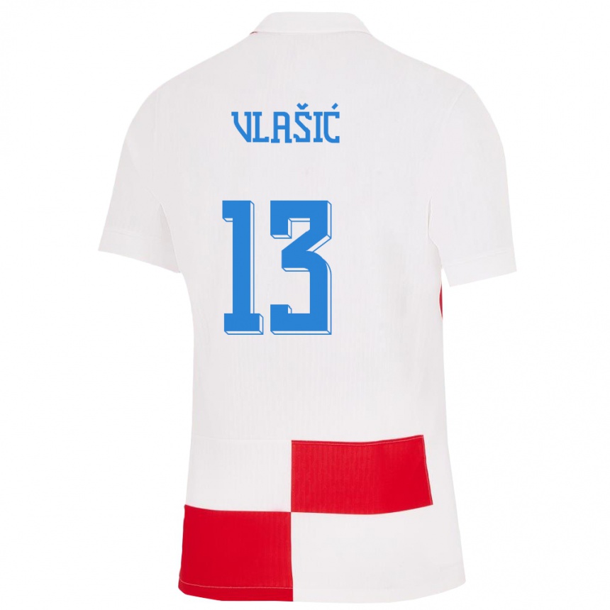 Kids Football Croatia Nikola Vlasic #13 White Red Home Jersey 24-26 T-Shirt