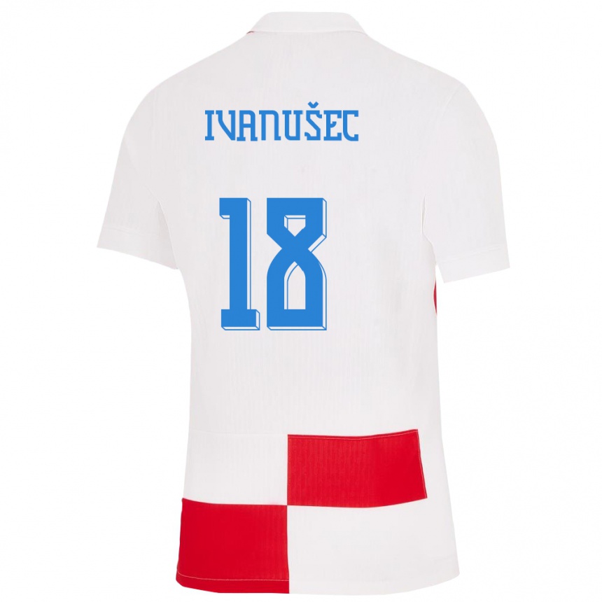 Kids Football Croatia Luka Ivanusec #18 White Red Home Jersey 24-26 T-Shirt