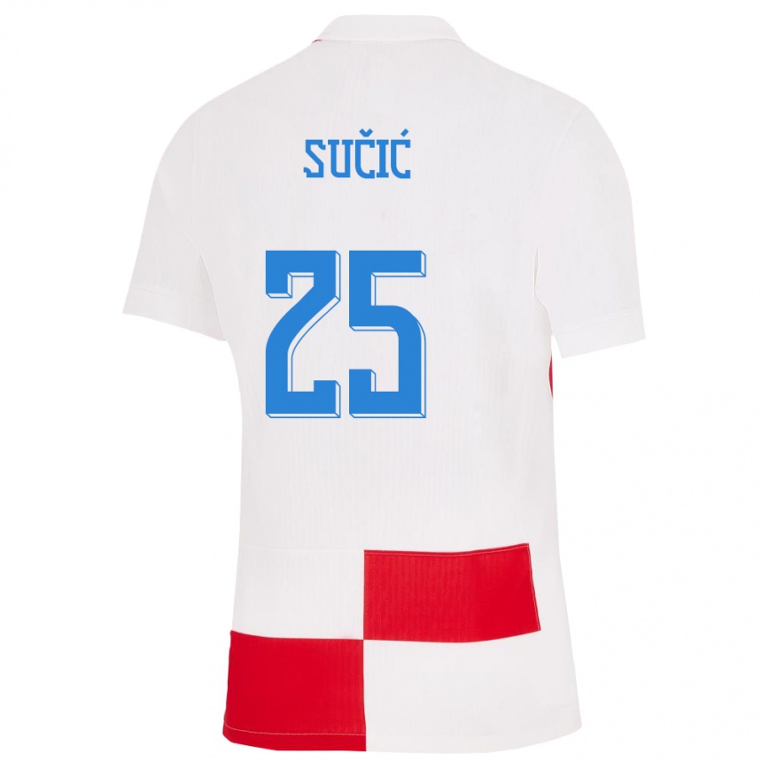 Kids Football Croatia Luka Sucic #25 White Red Home Jersey 24-26 T-Shirt