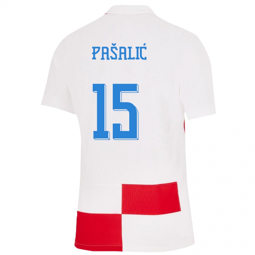 Kids Football Croatia Mario Pasalic #15 White Red Home Jersey 24-26 T-Shirt