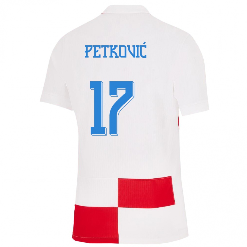 Kids Football Croatia Bruno Petkovic #17 White Red Home Jersey 24-26 T-Shirt