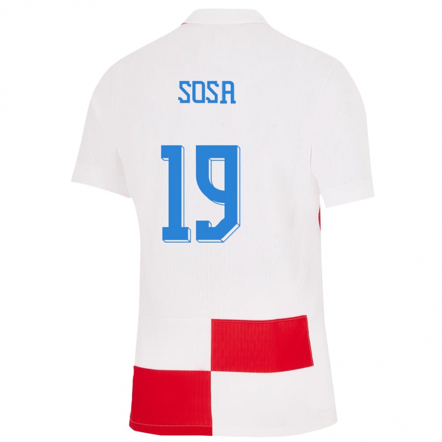 Kids Football Croatia Borna Sosa #19 White Red Home Jersey 24-26 T-Shirt